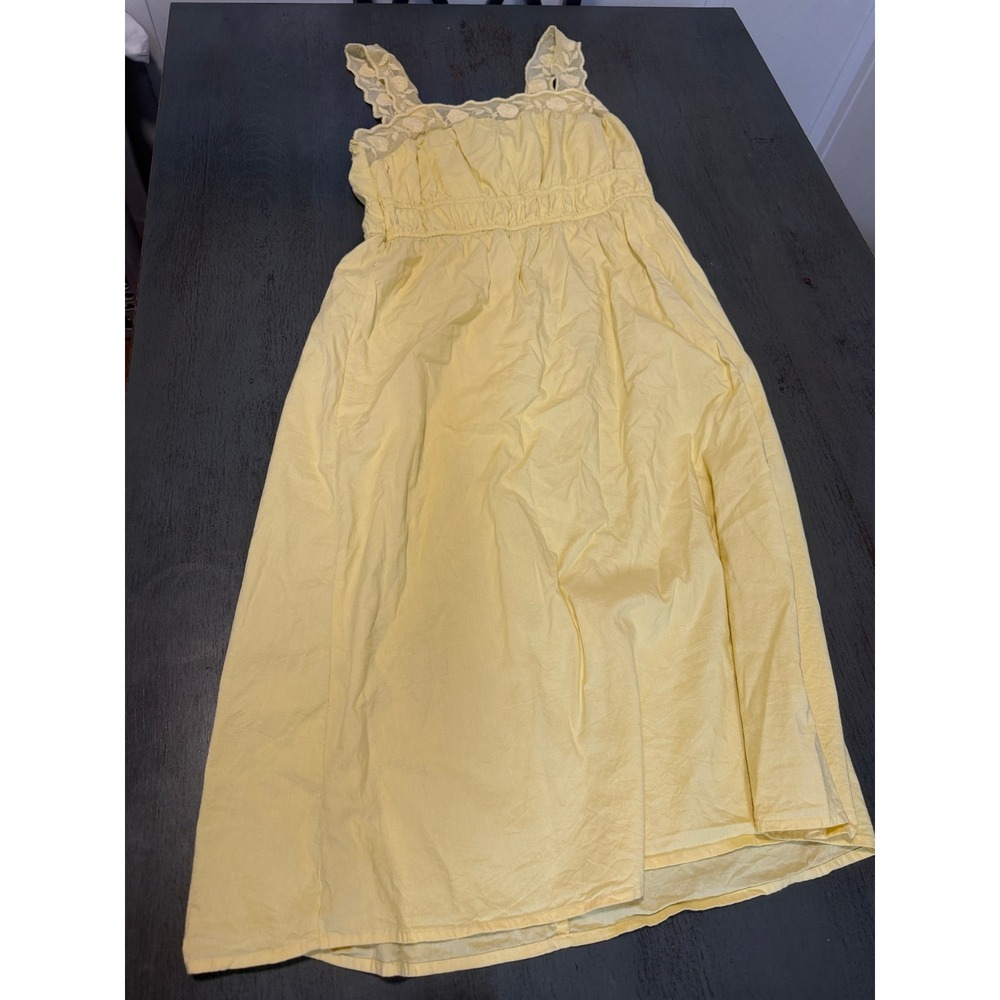 Old Navy Yellow Lace Trim Sleeveless Midi Dress Square Neck Elastic Waist Medium